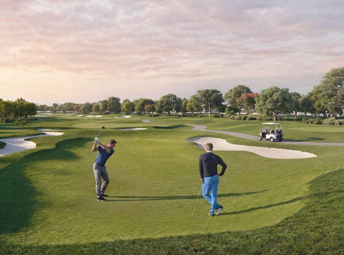 Par-3 Greg Norman executive golf course at sunset